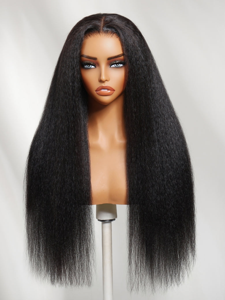 Sunber 13x4 HD Real Scalp Pre Everything Natural Black Kinky Straight Lace Frontal Wig With Invisi Drawstring