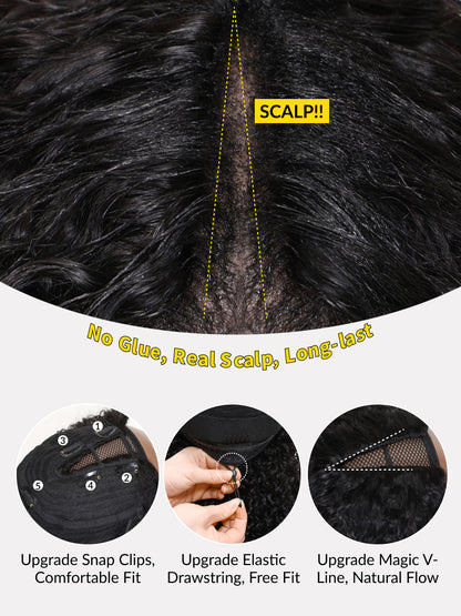 Flash Sale Sunber Kinky Straight EasiContour™ V Part Glueless Wigs 150%/180% Density Human Hair With Invisi Drawstring