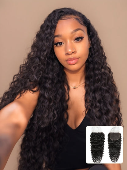 Sunber 1 Pc 5x5 HD Lace Closure Deep Wave Hair Deep Parting Transparent Lace Closure Invisible Knots Human Hair Closure