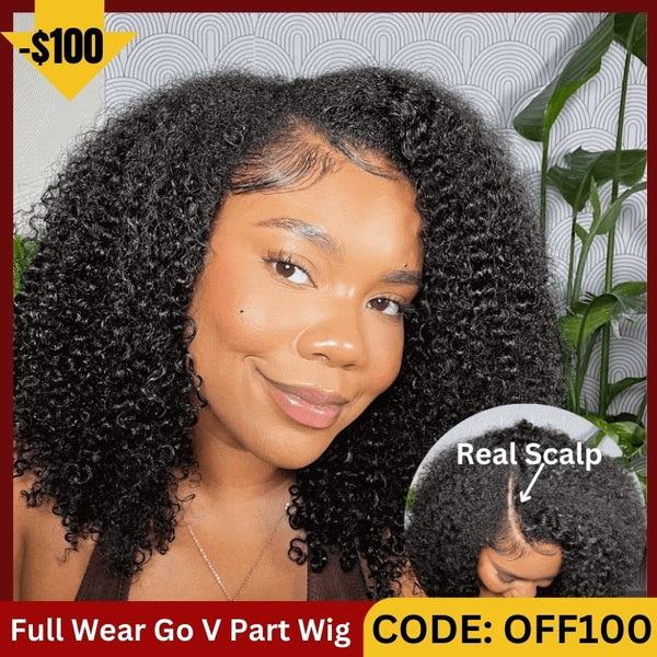 Sunber $100 Off Kinky Curly V Part Wig No Glue No Leave Out Human Hair Wigs