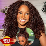 BOGO Sunber Pre-Cut Lace Reddish Brown Curly Quick & Easy Installation Glueless Wigs