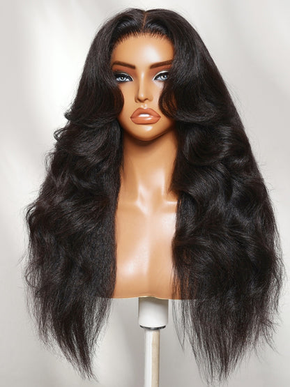 Sunber 13x4 HD Real Scalp Pre Everything Kinky Straight with Face Framing Curtain Bangs
