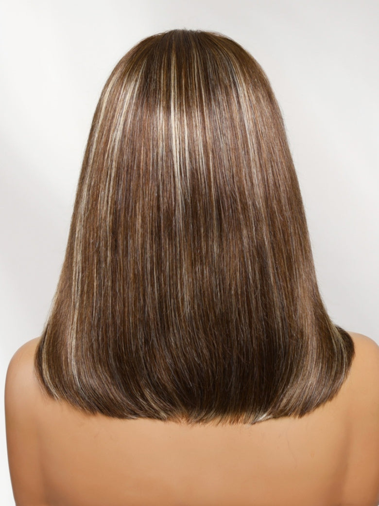 Sunber Ash Brown With Blonde Highlights 7x5 Lace Closure Sleek Straight Bob Wig