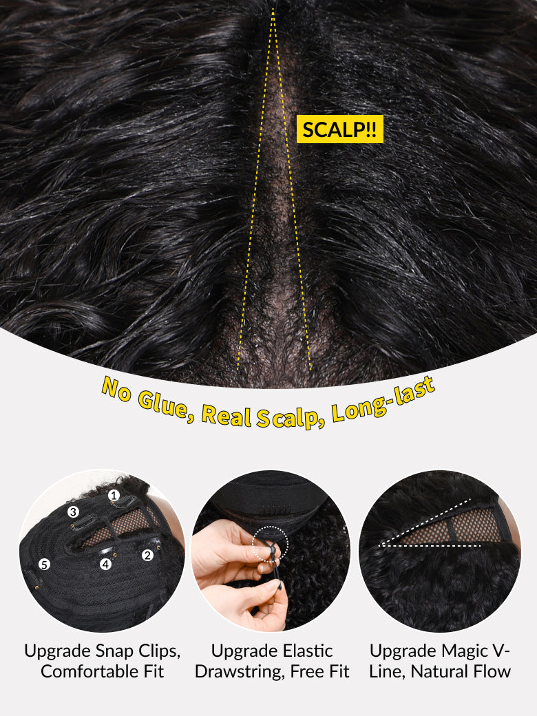 Flash Sale Sunber Upgrade New V Part No Leave Out Glueless Jerry Curly Wig With Invisi Drawstring