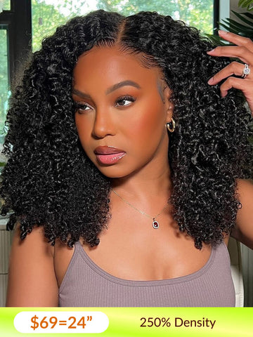 [$69=24”] 250% Density Afro Kinky Curly Glueless Bye Bye Knots Human Hair Wig Vip Member Flash Sale