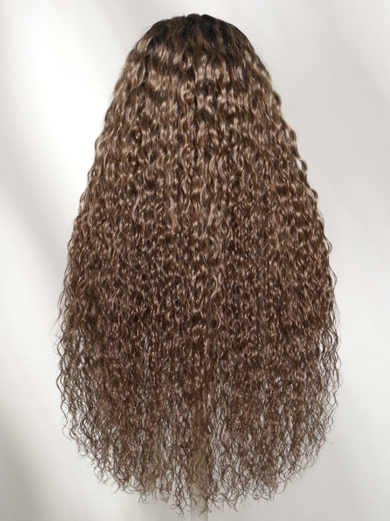 Sunber Ash Brown With Dark Roots Water Wave 7x5 Lace Closure Wig With Summer Vacation Vibes