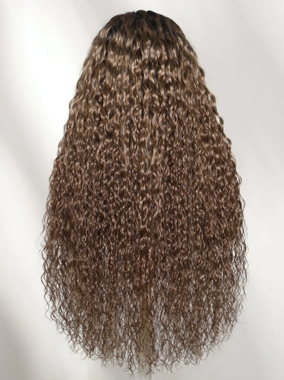 Sunber Ash Brown With Dark Roots Water Wave 7x5 Lace Closure Wig With Summer Vacation Vibes