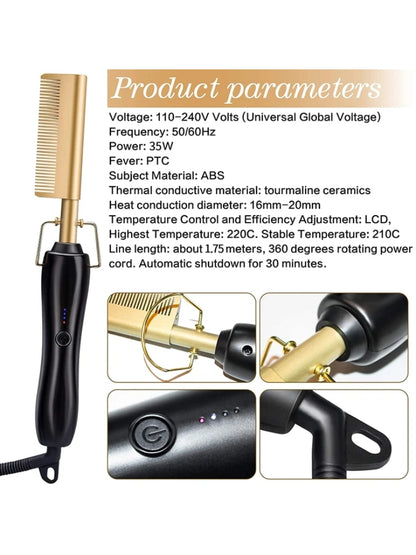 2500 Points Redeem 3 in 1 Hot Comb Hair Straightener  Multifunctional Copper Hair Straightener Brush Straightening Comb