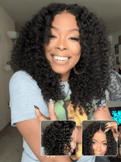 Sunber 5x5 HD Jerry Curly Natural Black Pre Cut Lace Wig With Invisi Drawstring