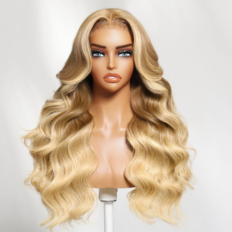Sunber 13x4 Pre Everything Golden Blonde Balayage Layered Loose Wave Lace Frontal WIth Face-Framing Curtain Bangs