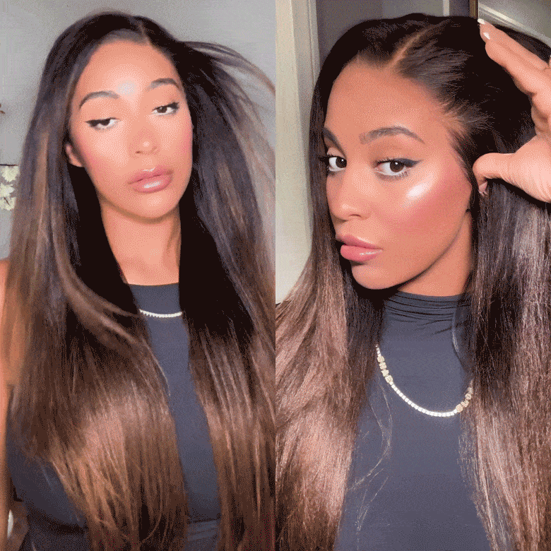 Sunber 7x5 Glueless Lace Black to Chestnut Brown Ombre Loose Wave Wig With Bleached Knots