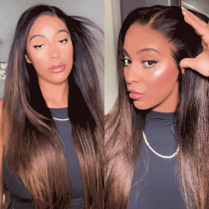 Sunber 7x5 Glueless Lace Black to Chestnut Brown Ombre Loose Wave Wig With Bleached Knots