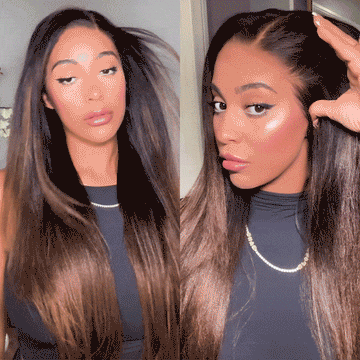 Sunber 7x5 Glueless Lace Black to Chestnut Brown Ombre Loose Wave Wig With Bleached Knots