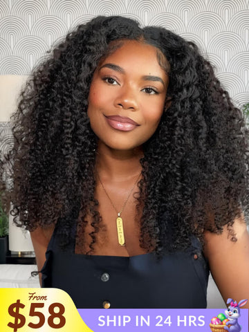 Extra 50% Off | Sunber 200% Density 7x5 Pre Cut Pre-Styled Finger Coils Afro Kinky Curly Lace Wig With Invisi Drawstring