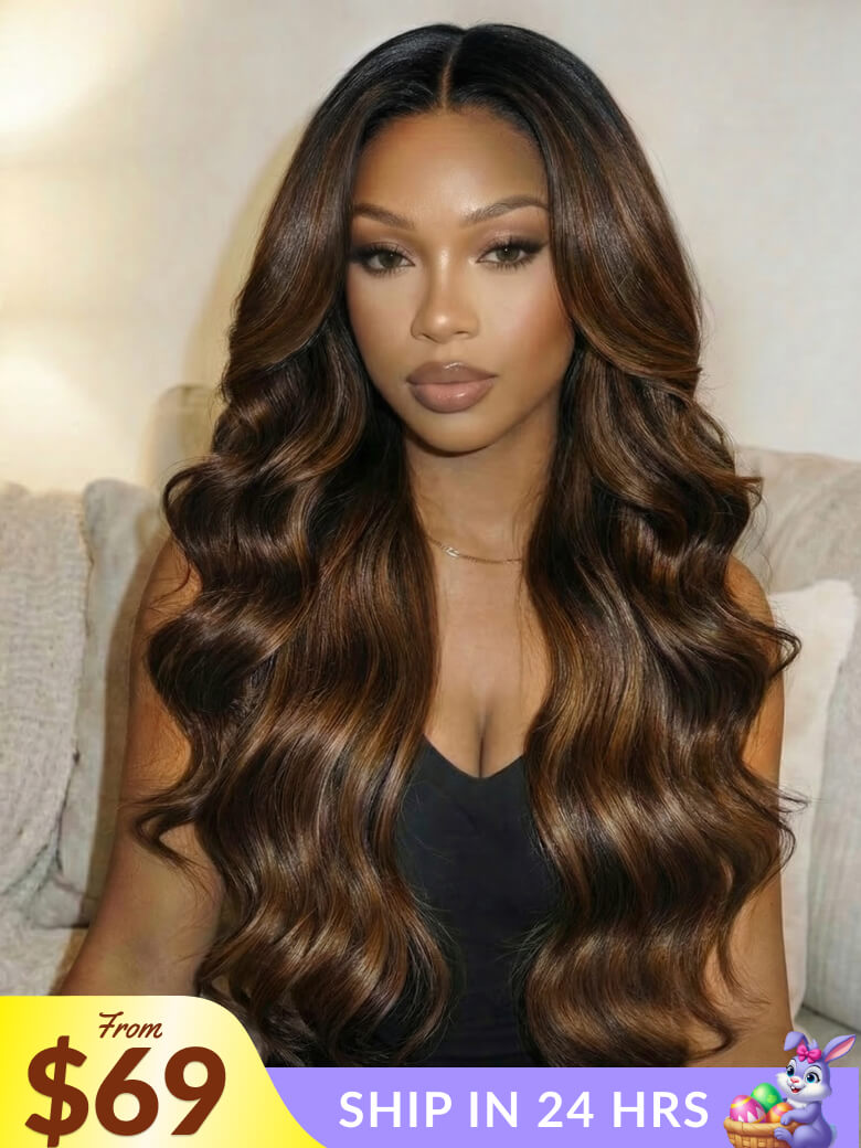 Extra 50% OFF | Sunber 7x5 Pre Cut Balayage Highlight Body Wave Lace Wigs With Invisi Drawstring