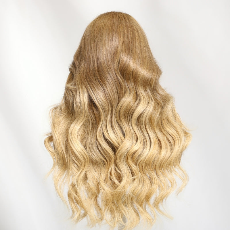 Sunber 13x4 Pre Everything Golden Blonde Balayage Layered Loose Wave Lace Frontal WIth Face-Framing Curtain Bangs