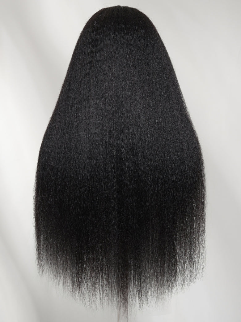 Sunber 13x4 HD Real Scalp Pre Everything Natural Black Kinky Straight Lace Frontal Wig With Invisi Drawstring