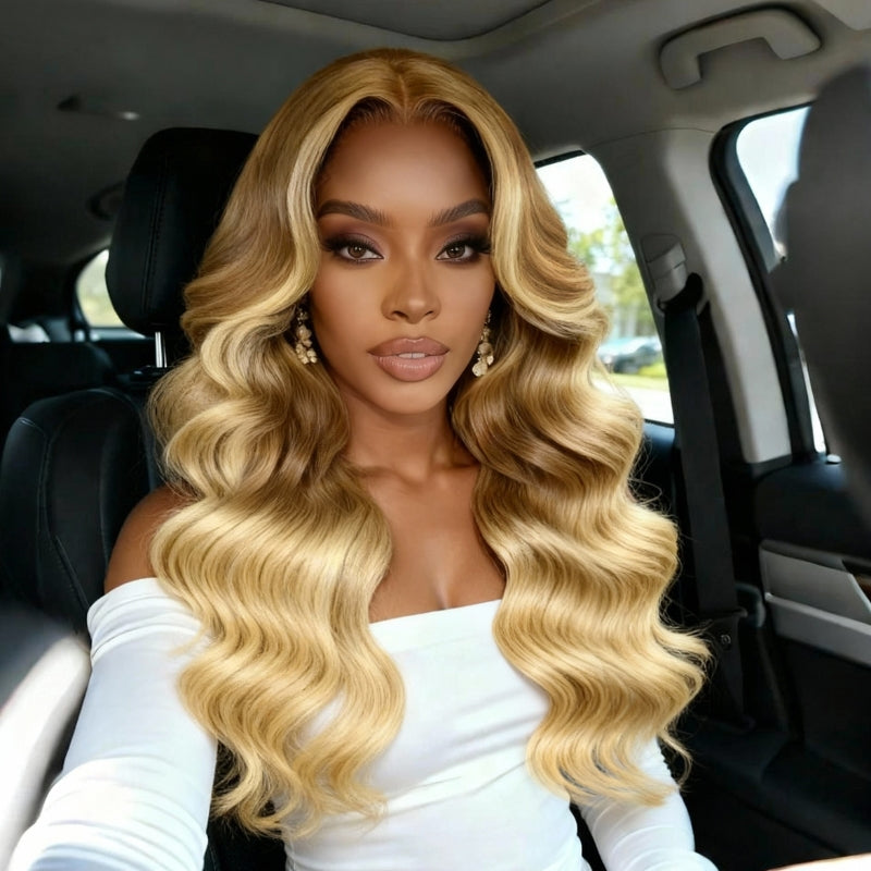 Sunber 13x4 Pre Everything Golden Blonde Balayage Layered Loose Wave Lace Frontal WIth Face-Framing Curtain Bangs