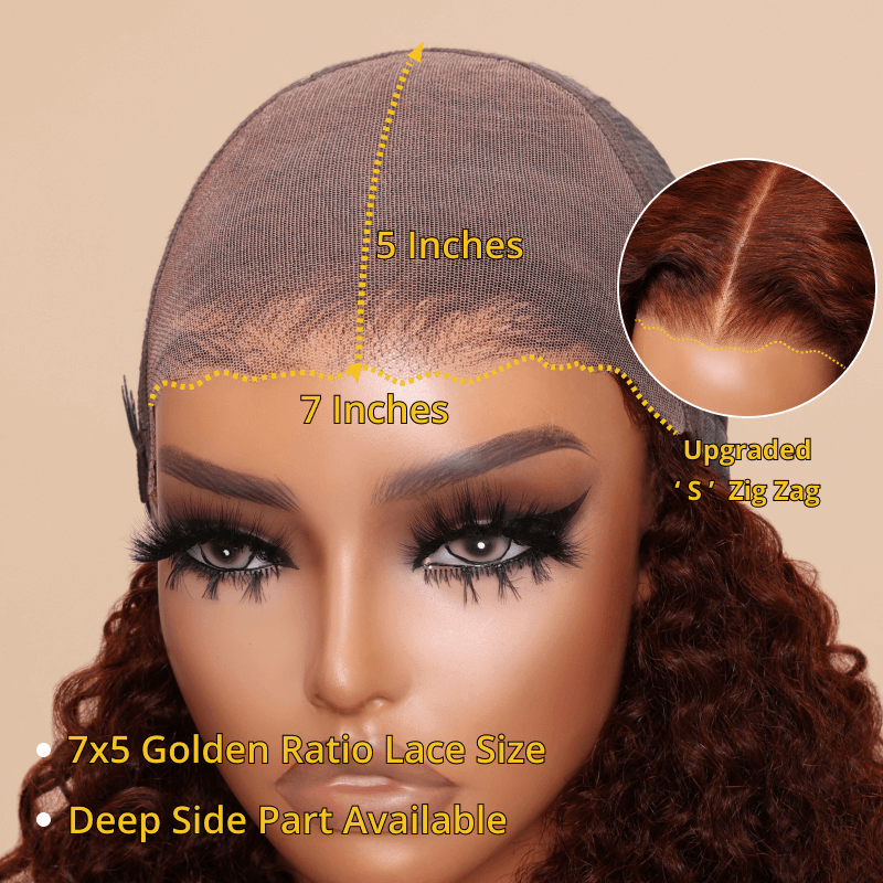 Flash Sale Sunber Reddish Brown Jerry Curly7×5 Pre Cut Glueless Lace Wig Upgrade Bye Bye Knots Human Hair Wigs