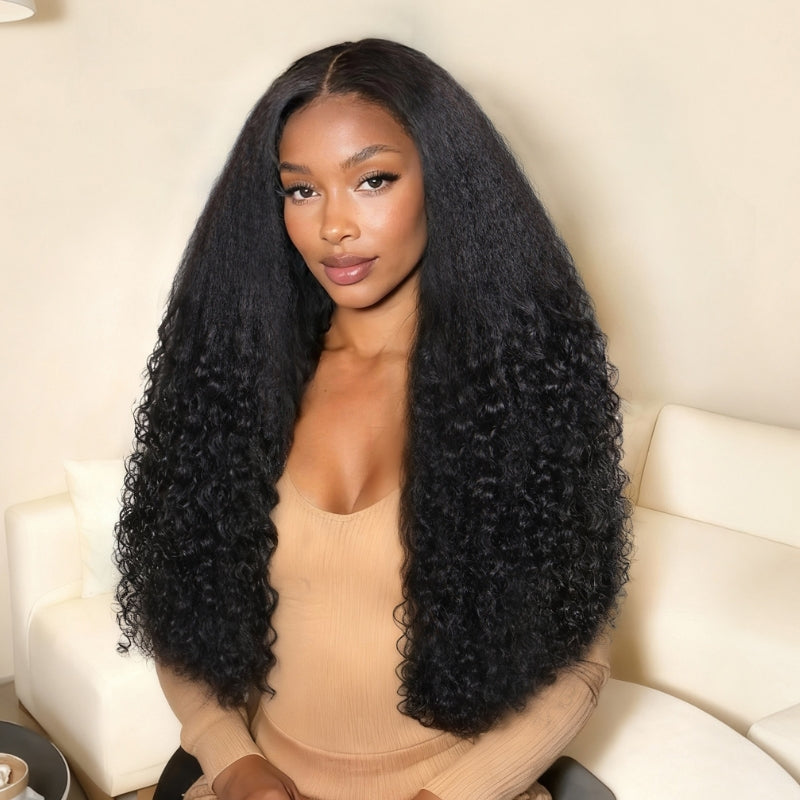 Sunber 13x4 Pre Everything Kinky Straight to Burmese Curly Blend Lace Frontal Wig