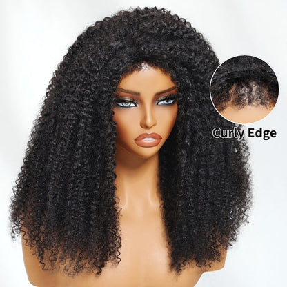 Sunber Flip Over 3/4 Half Wig Seamless Kinky Curly with 4C Edge and Invisi Drawstring-Glueless Put On And Go Beginner Friendly
