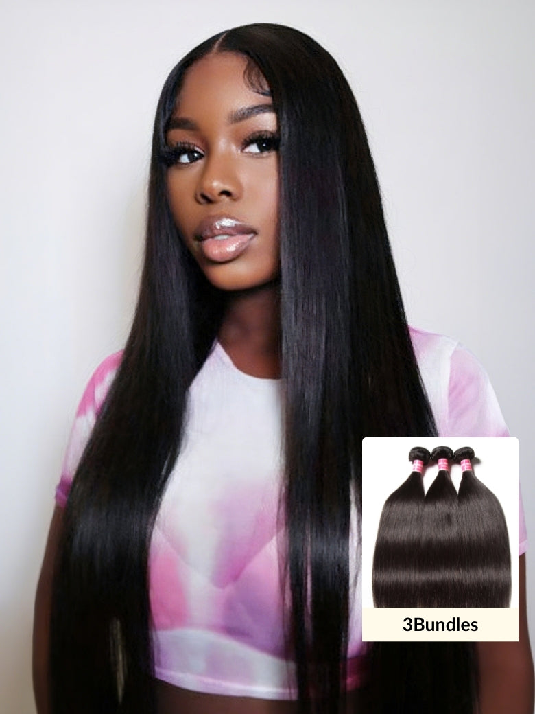 Sunber Hair Thick Peruvian Straight 1/3 Bundles Hair Weave With Remy Human Hair Extensions