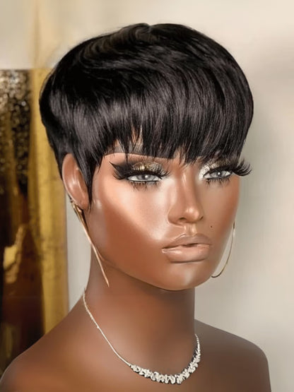 Sunber Short Pixie Cut Human Hair Glueless Wig With Side Bangs Flash Sale