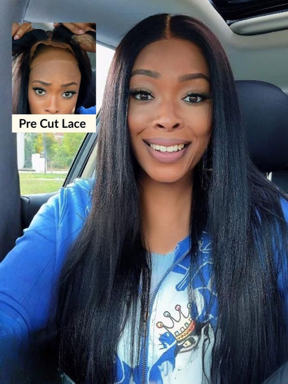 $100 OFF| Sunber Yaki Straight Glueless 7x5 Bye Bye Knots Pre-cut Closure Wig With Bleach Knots