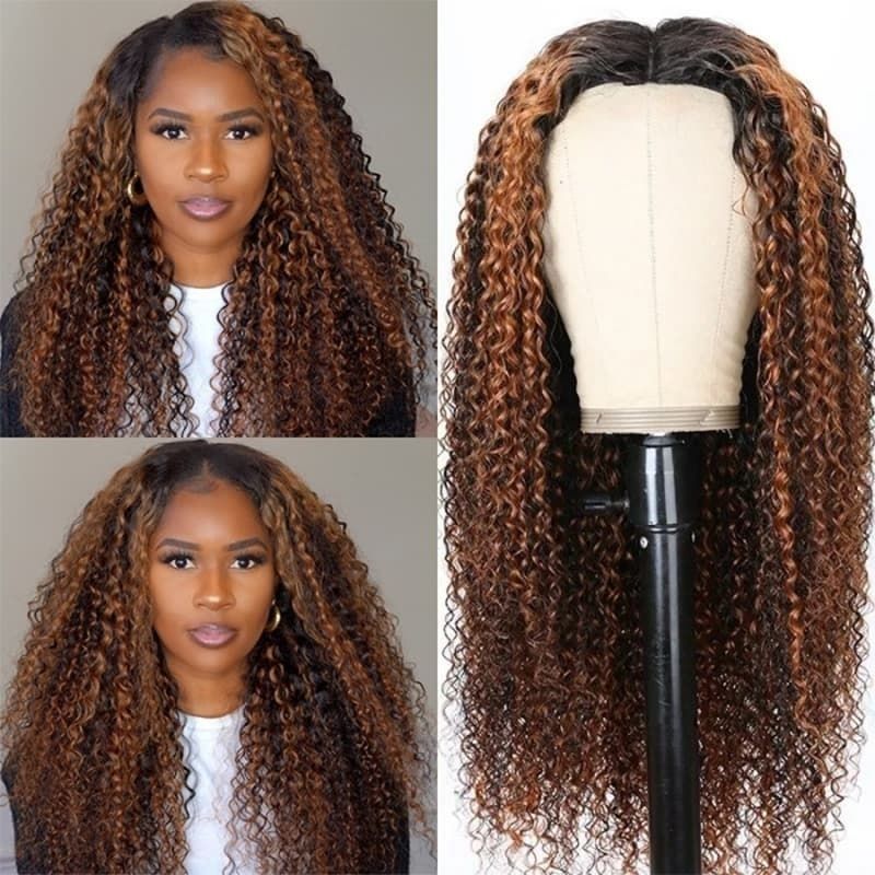 Flash Sale Sunber U Part Wigs Balayage Highlight Curly Effortless To Put On Human Hair Wig