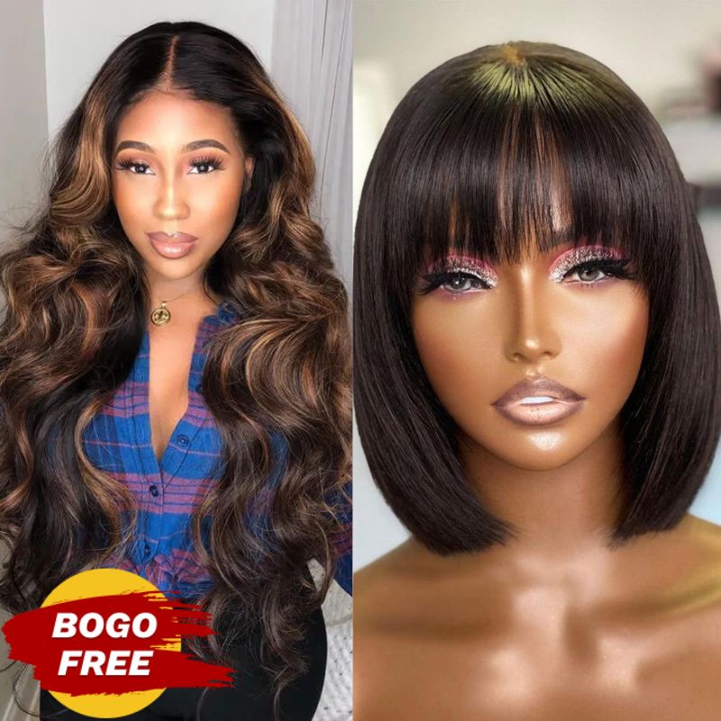 Sunber 18inch Mix Brown Highlights Body Wave U Part Wig Get Free Bob Wig Buy 1 Get 1 Free Flash Sale