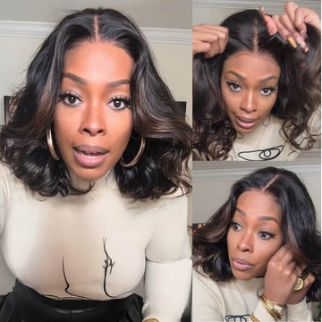 Sunber Bye Bye Knots Wig 7x5 Glueless Lace Black to Chestnut Brown Ombre Loose Wave Wig With Bleached Knots