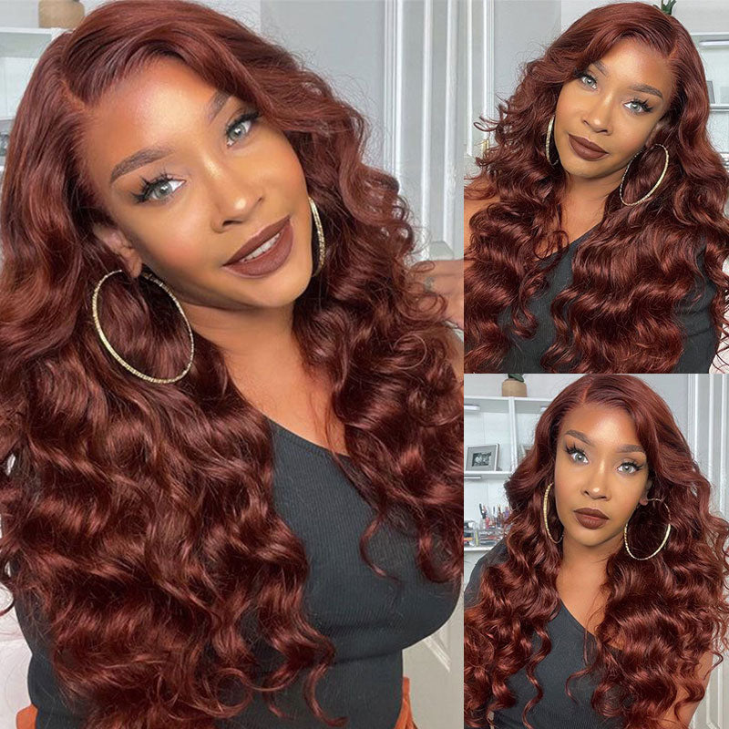 Sunber Body Wave Put on and Go  Reddish Brown 7x5 Bye Bye Knots Pre-Cut Lace Human Hair Wigs With Pre-Plucked