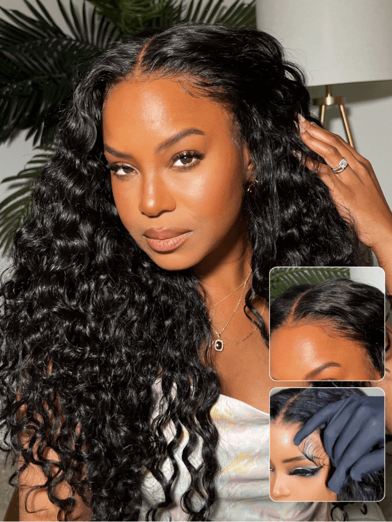 [180% Density]Sunber 13x6/ 7x5 HD Wet And Wavy Water Wave Bye Bye Knots Pre-Cut Lace Frontal Wigs With Elastic Drawstring