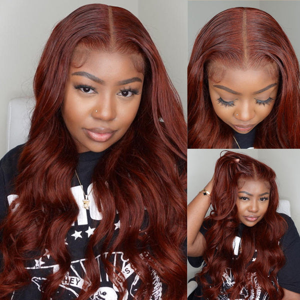 Sunber Body Wave Put on and Go  Reddish Brown 7x5 Bye Bye Knots Pre-Cut Lace Human Hair Wigs With Pre-Plucked