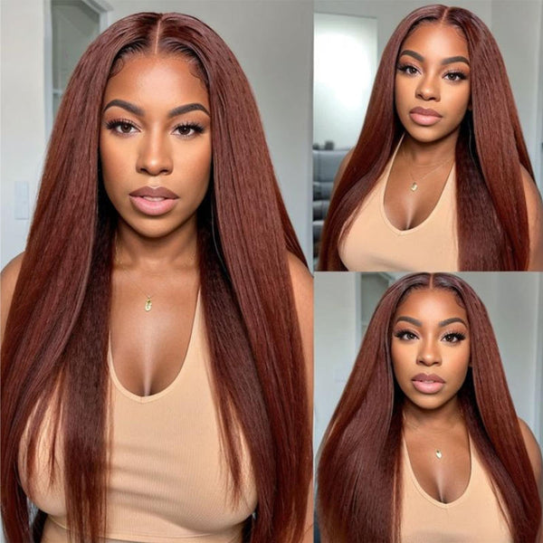 Sunber Reddish Brown 13*4 Lace Front Wig Kinky Straight Dark Auburn Copper Color Human Hair Wigs Flash Sale