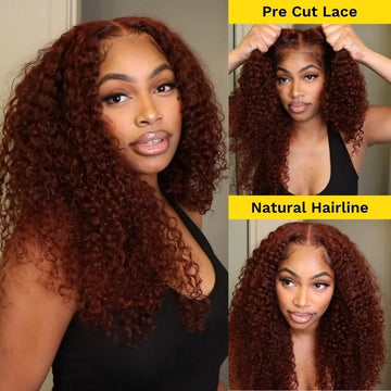 Sunber Reddish Brown Jerry Curly 7×5  Bye Bye Knots Wig-Glueless & 100% Human Hair & Elastic Drawstring Flash Sale