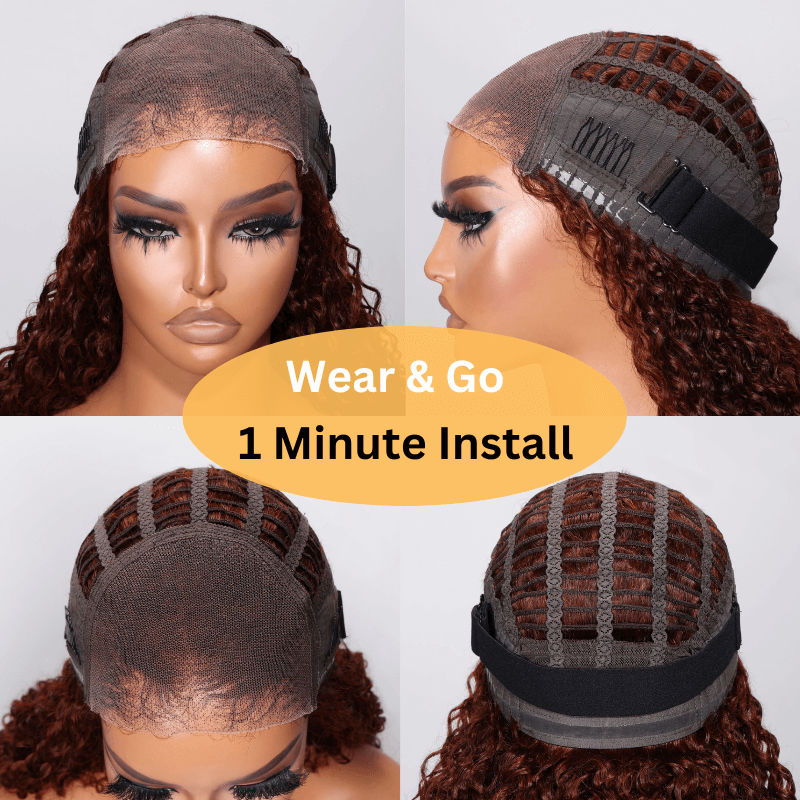 Sunber Kinky Curly Reddish Brown 6x4.75 Pre-Cut Lace Closure Wig Human Hair Glueless Wig