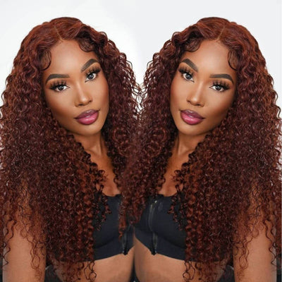 Sunber Reddish Brown Bye Bye Knots Jerry Curly 7x5 Pre-Cut Lace Wig Glueless Bleached Knots