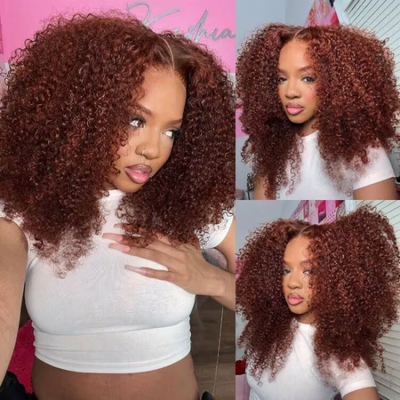 Kinky Curly Reddish Brown 6x4.75 Pre-Cut Lace Closure Wig