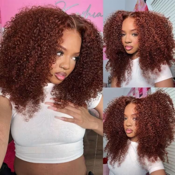 Sunber Kinky Curly Reddish Brown 6x4.75 Pre-Cut Lace Closure Wig Human Hair Glueless Wig