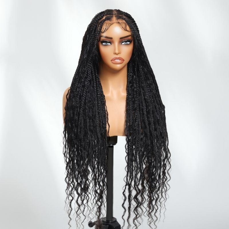 Flash Sale Sunber 34inch Knotless boho box braid Full 360 Lace Wigs For Black Women