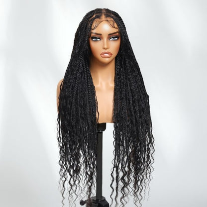 Flash Sale Sunber 34inch Knotless boho box braid Full 360 Lace Wigs For Black Women