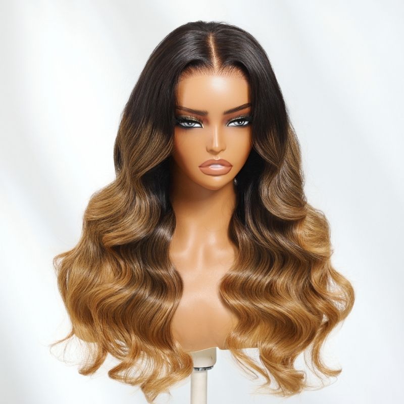 Flash Sale Sunber  13x4 Pre Everything Lace Frontal Subtle Ombre Brown Blonde Balayage Highlights Brown mix black Wig With Invisi Drawstring