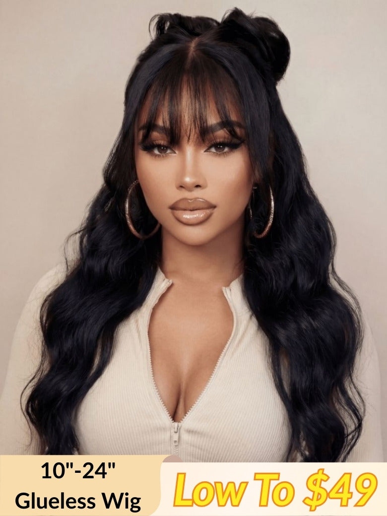 Flash Sale Sunber Yaki Straight Human Hair Glueless Wig with Blunt Cut Bangs Natural Black Color