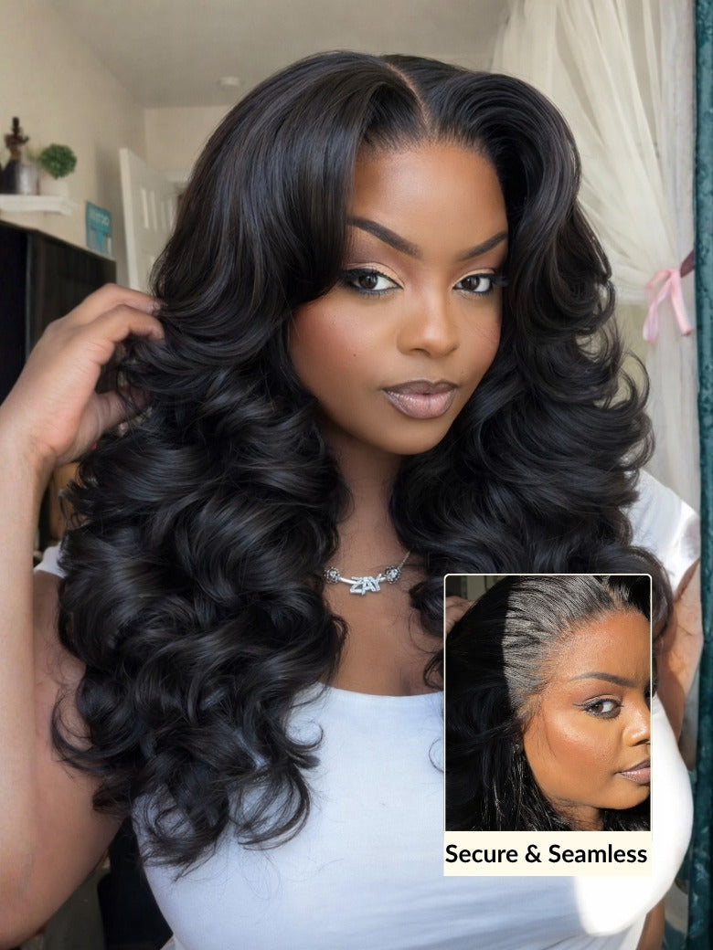 Sunber 13x4 Pre-Everything 180% Density Loose Wave Glueless Lace Frontal Wig –Feathered Style and Elastic Drawstring Flash Sale