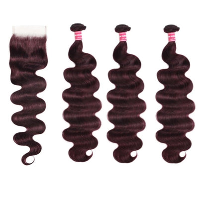 Flash Sale Sunber Body Wave Black Cherry Burgundy 3 Bundles With 4x4 Swiss Lace Closure