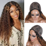 Flash Sale Sunber U Part Wigs Balayage Highlight Curly Effortless To Put On Human Hair Wig