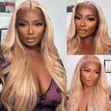 Sunber 180% Density Layered Cut Dusty Blonde Straight Wig Pre Plucked 13X4 Lace Front Human Hair Wigs