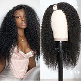 Extra 70% Off |Sunber Kinky Curly Human Hair Wigs Right Side U Part Wigs 180% Density