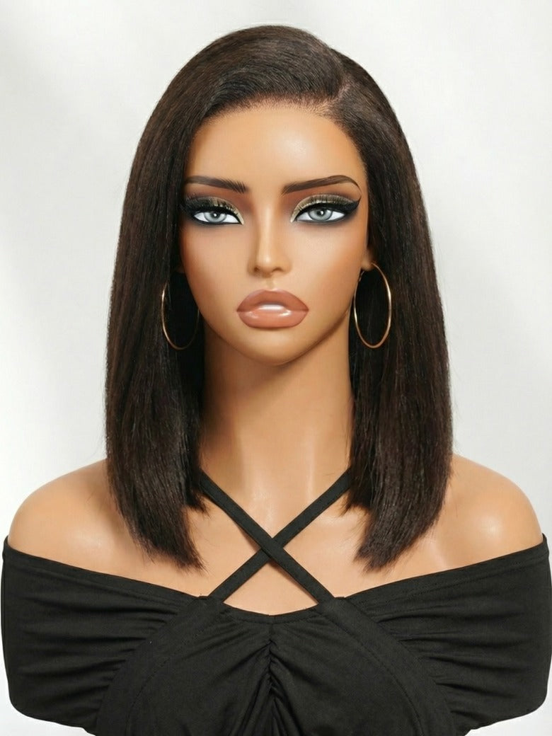 Sunber 7x5 Pre Cut Side Part Yaki Straight Bob Rich Espresso Brown Shoulder-Length Lace Wig with Invisi Drawstring Flash Sale